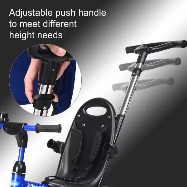 INFANS Kids Tricycle, 4 in 1 Stroll Trike with Adjustable Push Handle, Removable Canopy, Retractable Foot Plate, Lockable Pedal, Detachable Guardrail, Suitable for 10 Months to 5 Years 