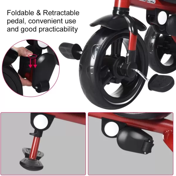INFANS Kids Tricycle, 4 in 1 Stroll Trike with Adjustable Push Handle, Removable Canopy, Retractable Foot Plate, Lockable Pedal, Detachable Guardrail, Suitable for 10 Months to 5 Years 