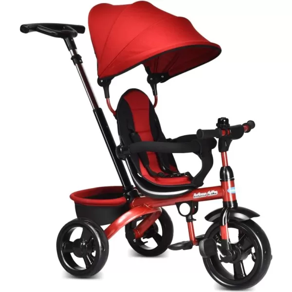 INFANS Kids Tricycle, 4 in 1 Stroll Trike with Adjustable Push Handle, Removable Canopy, Retractable Foot Plate, Lockable Pedal, Detachable Guardrail, Suitable for 10 Months to 5 Years 