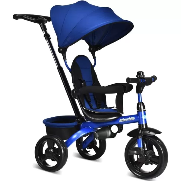 INFANS Kids Tricycle, 4 in 1 Stroll Trike with Adjustable Push Handle, Removable Canopy, Retractable Foot Plate, Lockable Pedal, Detachable Guardrail, Suitable for 10 Months to 5 Years 