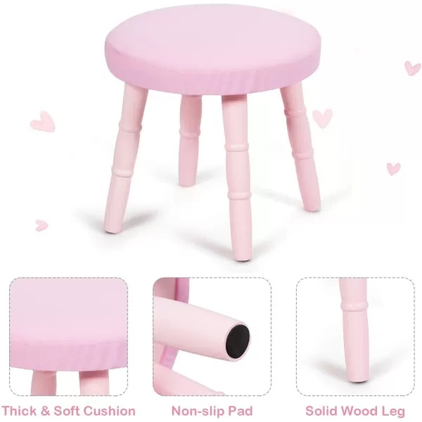 INFANS Kids Vanity Dressing Table &amp; Stool Set, Wooden Pretend Play Dressing Table with Real Mirror, Drawer, Crown Shape Princess Makeup Dressing for Little Girls