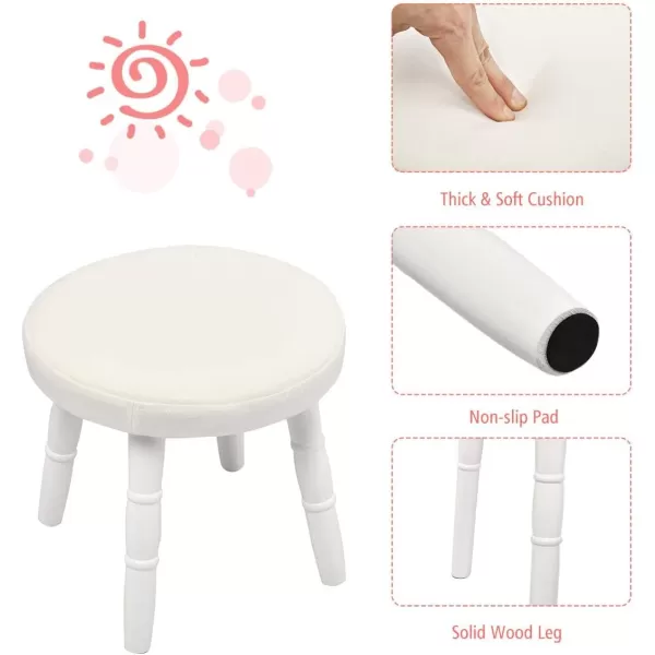 INFANS Kids Vanity Dressing Table &amp; Stool Set, Wooden Pretend Play Dressing Table with Real Mirror, Drawer, Crown Shape Princess Makeup Dressing for Little Girls