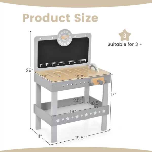 INFANS Tool Bench Set for Toddlers, Kids Wooden Workbench with Blackboard Construction Building Tools and 62 Accessories, Creative Realistic Pretend Play Workshop Gift for Boys Girls