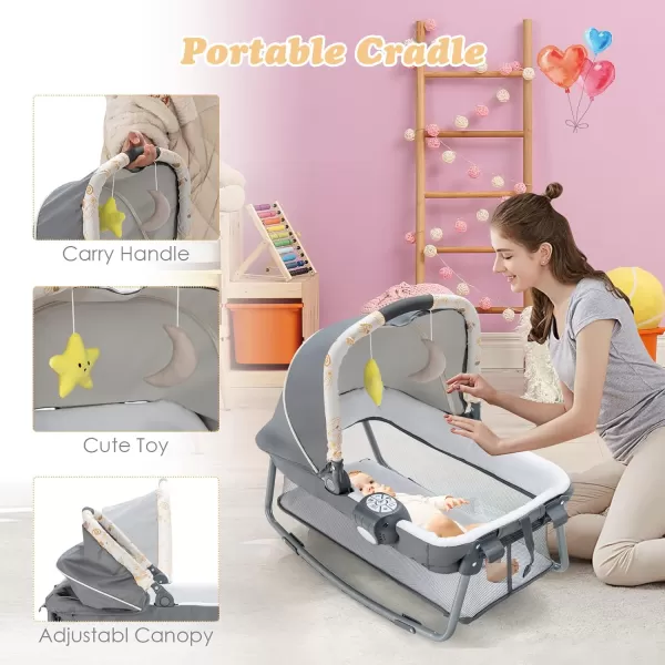 INFANS 4 in 1 Pack and Play, Portable Nursery Center for Baby Kid Infant, Travel Playard with Bassinet, Mattress, Diaper Changer, Bag, Toys, Music Box, Storage Basket 