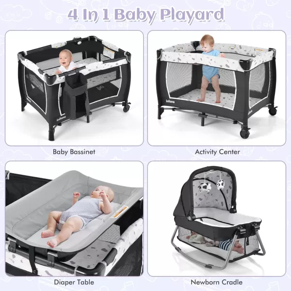 INFANS 4 in 1 Pack and Play, Portable Nursery Center for Baby Kid Infant, Travel Playard with Bassinet, Mattress, Diaper Changer, Bag, Toys, Music Box, Storage Basket 