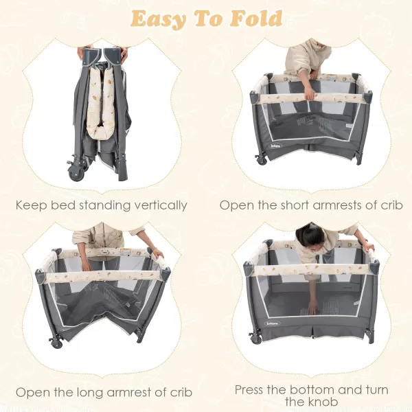 INFANS 4 in 1 Pack and Play, Portable Nursery Center for Baby Kid Infant, Travel Playard with Bassinet, Mattress, Diaper Changer, Bag, Toys, Music Box, Storage Basket 