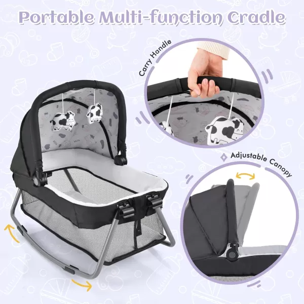 INFANS 4 in 1 Pack and Play, Portable Nursery Center for Baby Kid Infant, Travel Playard with Bassinet, Mattress, Diaper Changer, Bag, Toys, Music Box, Storage Basket 