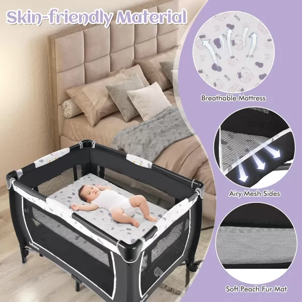 INFANS 4 in 1 Pack and Play, Portable Nursery Center for Baby Kid Infant, Travel Playard with Bassinet, Mattress, Diaper Changer, Bag, Toys, Music Box, Storage Basket 