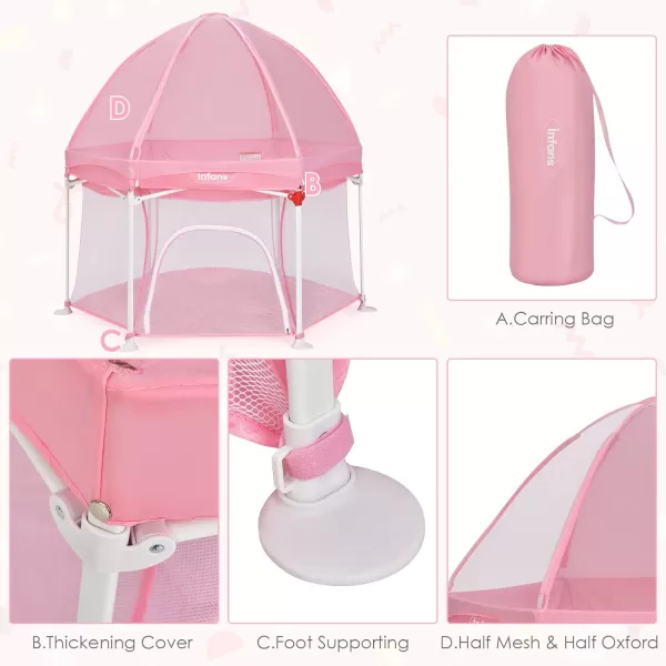 INFANS Baby Playpen with Removable Mesh &amp; UV Canopy, 53" Portable Playhouse with Carry Bag, Dome, Padded Floor, Easy Folding Playard Activity Center 
