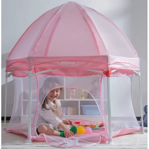 INFANS Baby Playpen with Removable Mesh &amp; UV Canopy, 53" Portable Playhouse with Carry Bag, Dome, Padded Floor, Easy Folding Playard Activity Center 