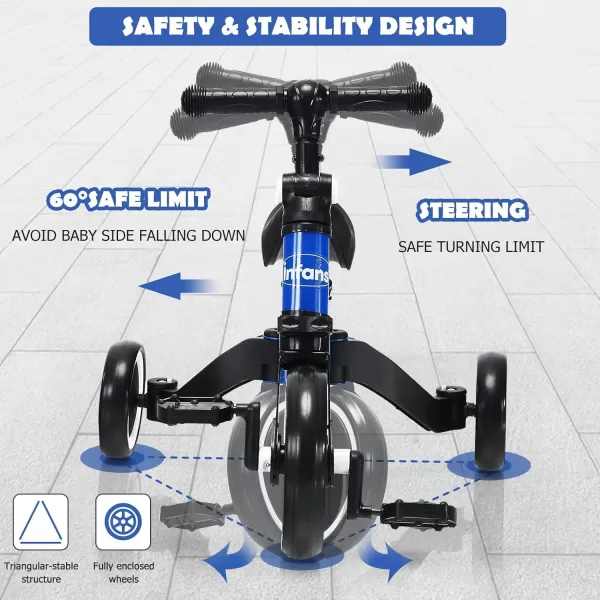 INFANS Kids Tricycles with 3 Wheels, Folding Rider Trike for Toddler 1-4 Years Old, Baby Balance Training Bike Perfect as Boys Girls Walking Bicycle with Detachable Pedal 
