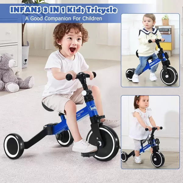 INFANS Kids Tricycles with 3 Wheels, Folding Rider Trike for Toddler 1-4 Years Old, Baby Balance Training Bike Perfect as Boys Girls Walking Bicycle with Detachable Pedal 