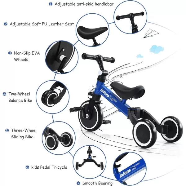 INFANS Kids Tricycles with 3 Wheels, Folding Rider Trike for Toddler 1-4 Years Old, Baby Balance Training Bike Perfect as Boys Girls Walking Bicycle with Detachable Pedal 