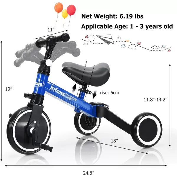 INFANS Kids Tricycles with 3 Wheels, Folding Rider Trike for Toddler 1-4 Years Old, Baby Balance Training Bike Perfect as Boys Girls Walking Bicycle with Detachable Pedal 