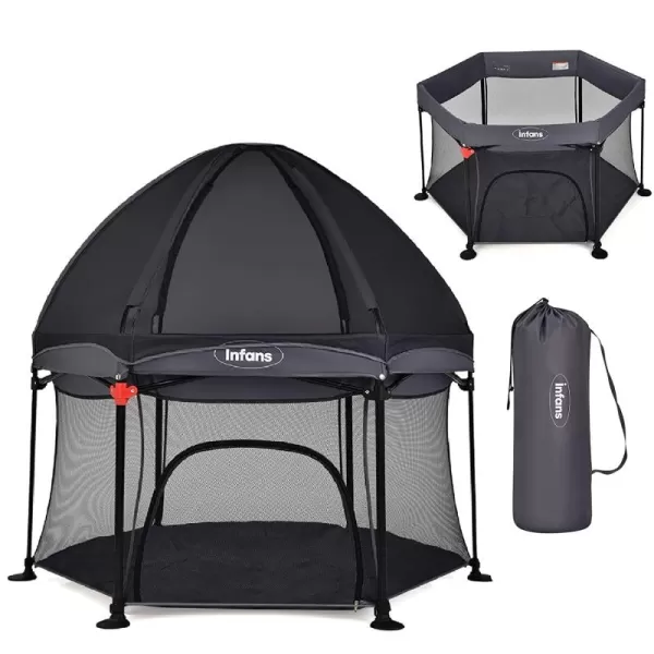 INFANS Baby Playpen with Removable Mesh &amp; UV Canopy, 53" Portable Playhouse with Carry Bag, Dome, Padded Floor, Easy Folding Playard Activity Center 