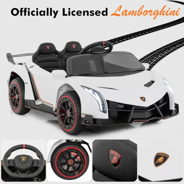 INFANS 2 Seater Kids Ride on Car, 12V 4WD Licensed Lamborghini Veneno Powered Electric Vehicle with Hydraulic Doors, Rocking Mode, Adjustable Speeds, Remote Control, MP3, Headlight 