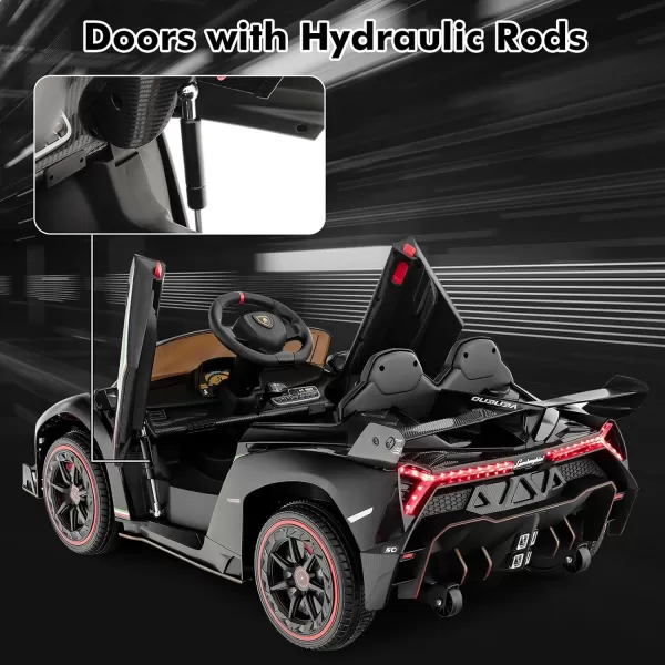 INFANS 2 Seater Kids Ride on Car, 12V 4WD Licensed Lamborghini Veneno Powered Electric Vehicle with Hydraulic Doors, Rocking Mode, Adjustable Speeds, Remote Control, MP3, Headlight 