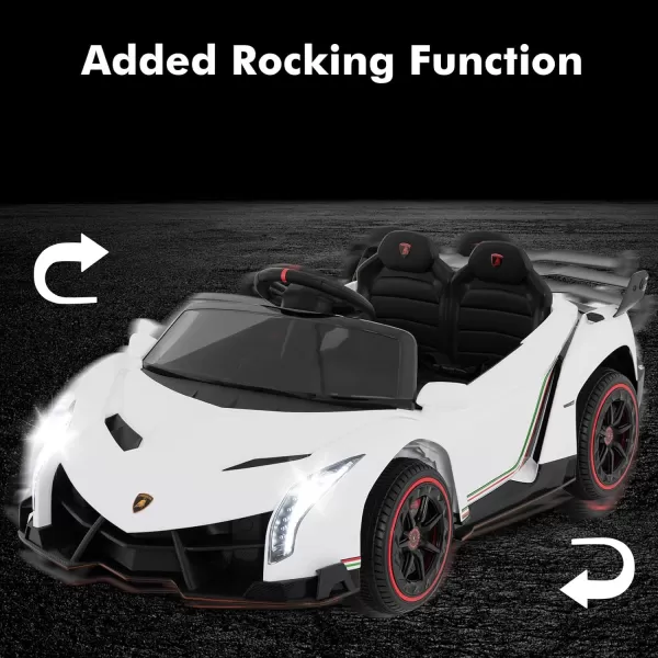 INFANS 2 Seater Kids Ride on Car, 12V 4WD Licensed Lamborghini Veneno Powered Electric Vehicle with Hydraulic Doors, Rocking Mode, Adjustable Speeds, Remote Control, MP3, Headlight 
