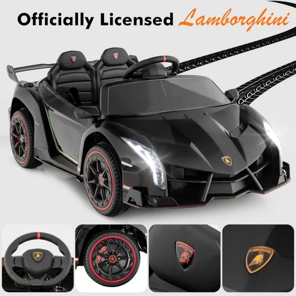 INFANS 2 Seater Kids Ride on Car, 12V 4WD Licensed Lamborghini Veneno Powered Electric Vehicle with Hydraulic Doors, Rocking Mode, Adjustable Speeds, Remote Control, MP3, Headlight 