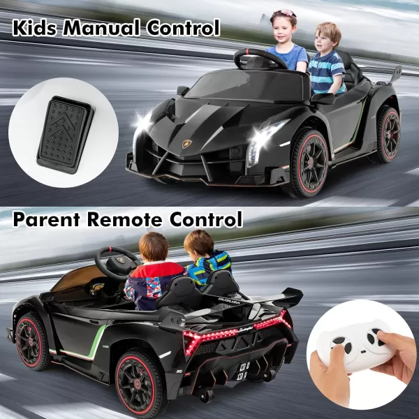 INFANS 2 Seater Kids Ride on Car, 12V 4WD Licensed Lamborghini Veneno Powered Electric Vehicle with Hydraulic Doors, Rocking Mode, Adjustable Speeds, Remote Control, MP3, Headlight 