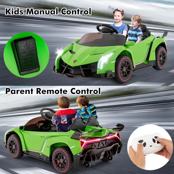 INFANS 2 Seater Kids Ride on Car, 12V 4WD Licensed Lamborghini Veneno Powered Electric Vehicle with Hydraulic Doors, Rocking Mode, Adjustable Speeds, Remote Control, MP3, Headlight 