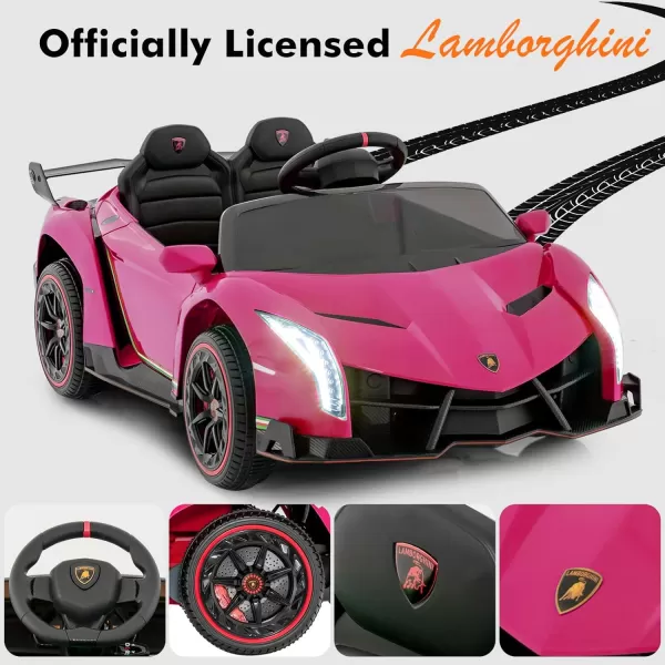 INFANS 2 Seater Kids Ride on Car, 12V 4WD Licensed Lamborghini Veneno Powered Electric Vehicle with Hydraulic Doors, Rocking Mode, Adjustable Speeds, Remote Control, MP3, Headlight 