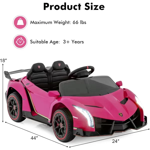 INFANS 2 Seater Kids Ride on Car, 12V 4WD Licensed Lamborghini Veneno Powered Electric Vehicle with Hydraulic Doors, Rocking Mode, Adjustable Speeds, Remote Control, MP3, Headlight 