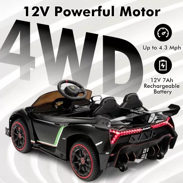 INFANS 2 Seater Kids Ride on Car, 12V 4WD Licensed Lamborghini Veneno Powered Electric Vehicle with Hydraulic Doors, Rocking Mode, Adjustable Speeds, Remote Control, MP3, Headlight 