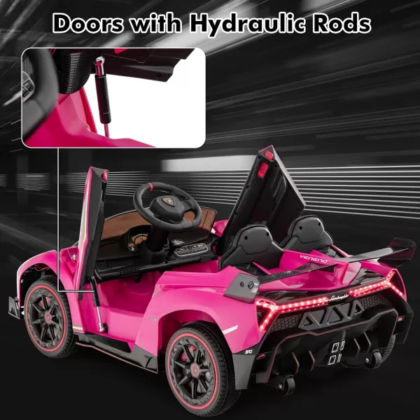 INFANS 2 Seater Kids Ride on Car, 12V 4WD Licensed Lamborghini Veneno Powered Electric Vehicle with Hydraulic Doors, Rocking Mode, Adjustable Speeds, Remote Control, MP3, Headlight 