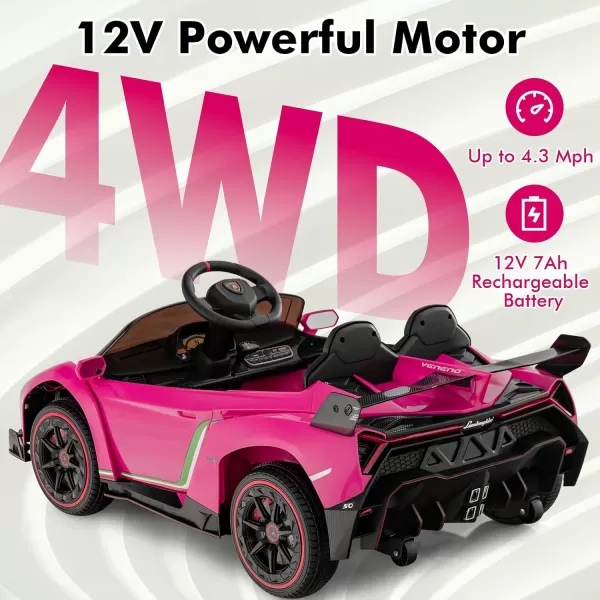 INFANS 2 Seater Kids Ride on Car, 12V 4WD Licensed Lamborghini Veneno Powered Electric Vehicle with Hydraulic Doors, Rocking Mode, Adjustable Speeds, Remote Control, MP3, Headlight 