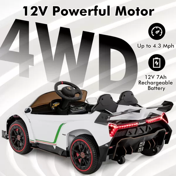 INFANS 2 Seater Kids Ride on Car, 12V 4WD Licensed Lamborghini Veneno Powered Electric Vehicle with Hydraulic Doors, Rocking Mode, Adjustable Speeds, Remote Control, MP3, Headlight 
