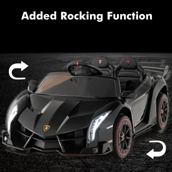 INFANS 2 Seater Kids Ride on Car, 12V 4WD Licensed Lamborghini Veneno Powered Electric Vehicle with Hydraulic Doors, Rocking Mode, Adjustable Speeds, Remote Control, MP3, Headlight 