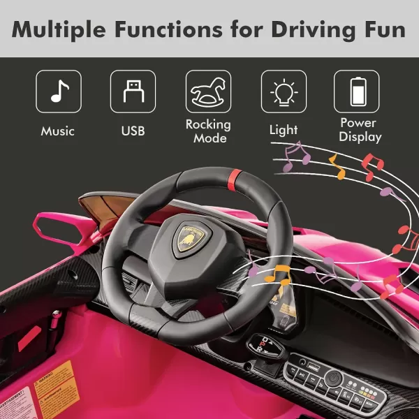INFANS 2 Seater Kids Ride on Car, 12V 4WD Licensed Lamborghini Veneno Powered Electric Vehicle with Hydraulic Doors, Rocking Mode, Adjustable Speeds, Remote Control, MP3, Headlight 