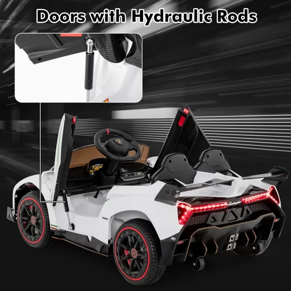 INFANS 2 Seater Kids Ride on Car, 12V 4WD Licensed Lamborghini Veneno Powered Electric Vehicle with Hydraulic Doors, Rocking Mode, Adjustable Speeds, Remote Control, MP3, Headlight 