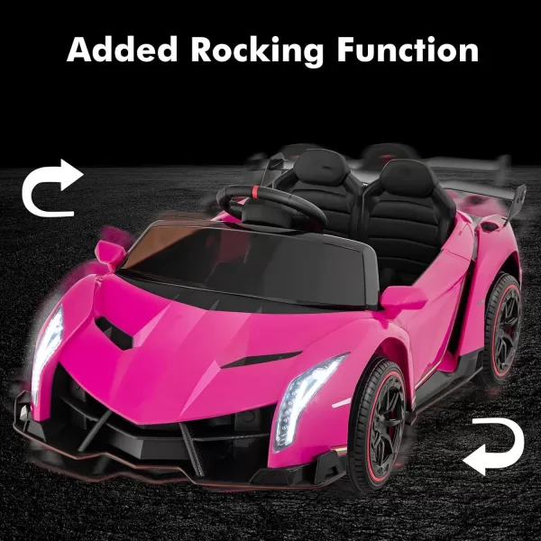 INFANS 2 Seater Kids Ride on Car, 12V 4WD Licensed Lamborghini Veneno Powered Electric Vehicle with Hydraulic Doors, Rocking Mode, Adjustable Speeds, Remote Control, MP3, Headlight 