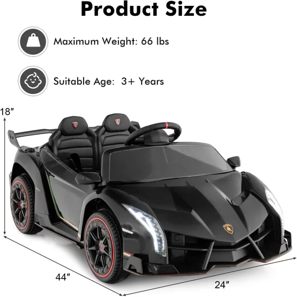 INFANS 2 Seater Kids Ride on Car, 12V 4WD Licensed Lamborghini Veneno Powered Electric Vehicle with Hydraulic Doors, Rocking Mode, Adjustable Speeds, Remote Control, MP3, Headlight 
