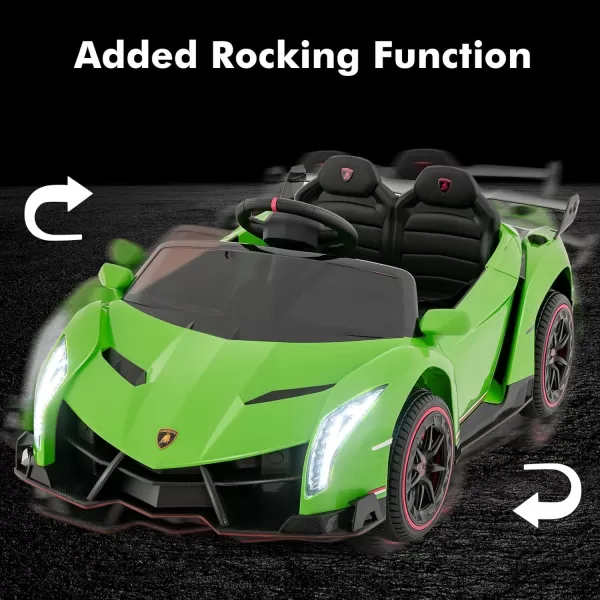 INFANS 2 Seater Kids Ride on Car, 12V 4WD Licensed Lamborghini Veneno Powered Electric Vehicle with Hydraulic Doors, Rocking Mode, Adjustable Speeds, Remote Control, MP3, Headlight 