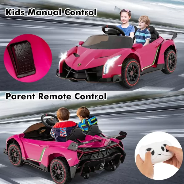 INFANS 2 Seater Kids Ride on Car, 12V 4WD Licensed Lamborghini Veneno Powered Electric Vehicle with Hydraulic Doors, Rocking Mode, Adjustable Speeds, Remote Control, MP3, Headlight 