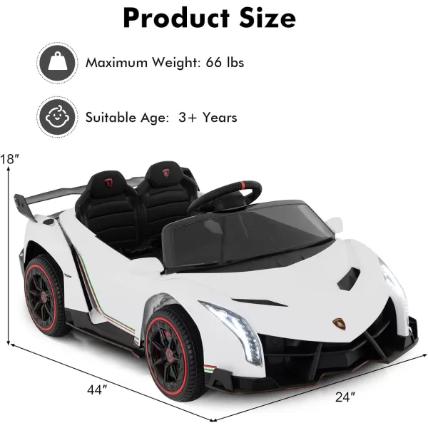 INFANS 2 Seater Kids Ride on Car, 12V 4WD Licensed Lamborghini Veneno Powered Electric Vehicle with Hydraulic Doors, Rocking Mode, Adjustable Speeds, Remote Control, MP3, Headlight 