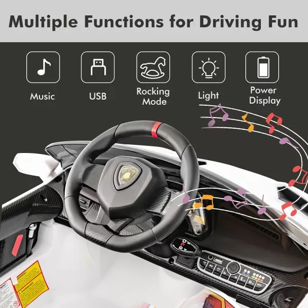 INFANS 2 Seater Kids Ride on Car, 12V 4WD Licensed Lamborghini Veneno Powered Electric Vehicle with Hydraulic Doors, Rocking Mode, Adjustable Speeds, Remote Control, MP3, Headlight 