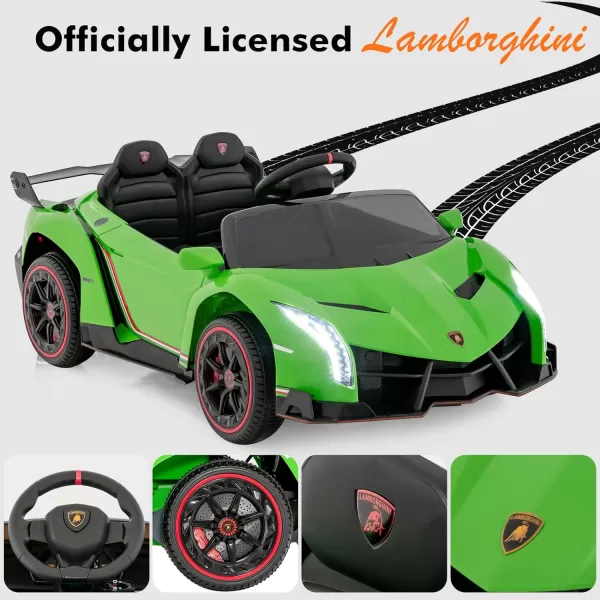 INFANS 2 Seater Kids Ride on Car, 12V 4WD Licensed Lamborghini Veneno Powered Electric Vehicle with Hydraulic Doors, Rocking Mode, Adjustable Speeds, Remote Control, MP3, Headlight 