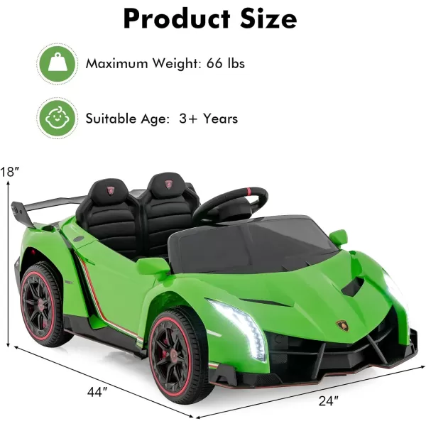 INFANS 2 Seater Kids Ride on Car, 12V 4WD Licensed Lamborghini Veneno Powered Electric Vehicle with Hydraulic Doors, Rocking Mode, Adjustable Speeds, Remote Control, MP3, Headlight 