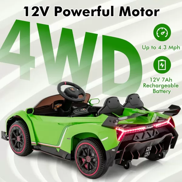 INFANS 2 Seater Kids Ride on Car, 12V 4WD Licensed Lamborghini Veneno Powered Electric Vehicle with Hydraulic Doors, Rocking Mode, Adjustable Speeds, Remote Control, MP3, Headlight 