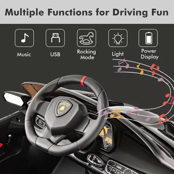 INFANS 2 Seater Kids Ride on Car, 12V 4WD Licensed Lamborghini Veneno Powered Electric Vehicle with Hydraulic Doors, Rocking Mode, Adjustable Speeds, Remote Control, MP3, Headlight 