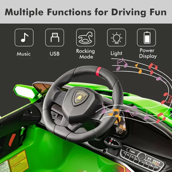 INFANS 2 Seater Kids Ride on Car, 12V 4WD Licensed Lamborghini Veneno Powered Electric Vehicle with Hydraulic Doors, Rocking Mode, Adjustable Speeds, Remote Control, MP3, Headlight 