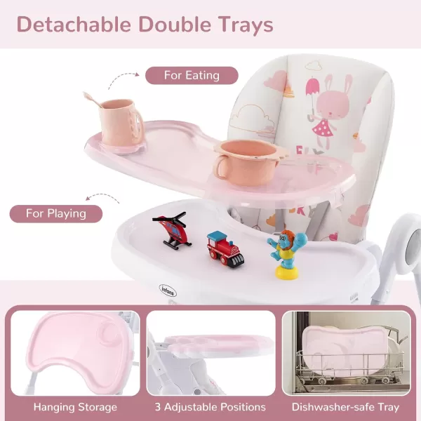 INFANS 4 in 1 Baby High Chair, Convertible Booster Seat, Quick Folding Portable Highchair for Babies and Toddlers with Adjustable Height Backrest Footrest, 4 Lockable Wheels Removable Double Trays