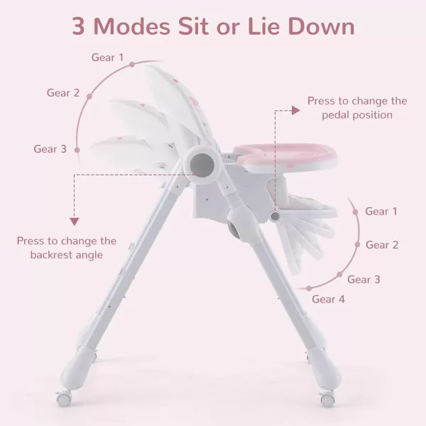 INFANS 4 in 1 Baby High Chair, Convertible Booster Seat, Quick Folding Portable Highchair for Babies and Toddlers with Adjustable Height Backrest Footrest, 4 Lockable Wheels Removable Double Trays