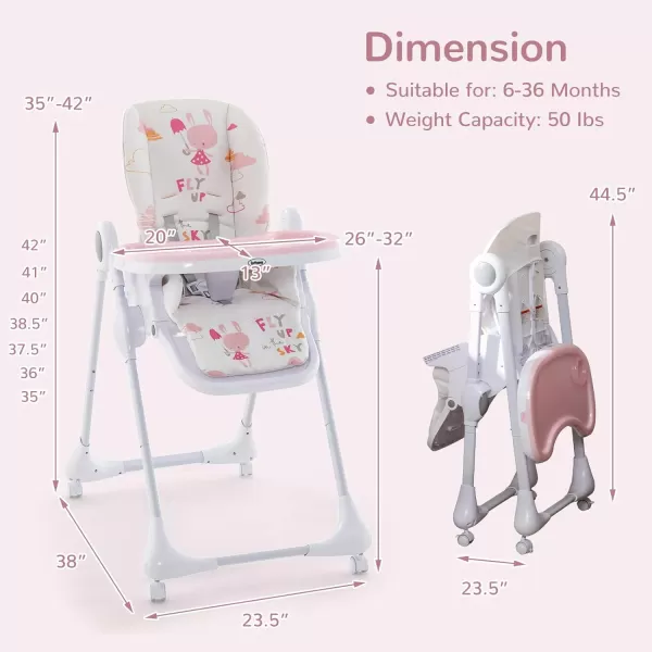 INFANS 4 in 1 Baby High Chair, Convertible Booster Seat, Quick Folding Portable Highchair for Babies and Toddlers with Adjustable Height Backrest Footrest, 4 Lockable Wheels Removable Double Trays