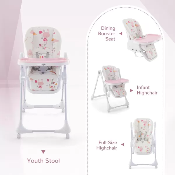 INFANS 4 in 1 Baby High Chair, Convertible Booster Seat, Quick Folding Portable Highchair for Babies and Toddlers with Adjustable Height Backrest Footrest, 4 Lockable Wheels Removable Double Trays