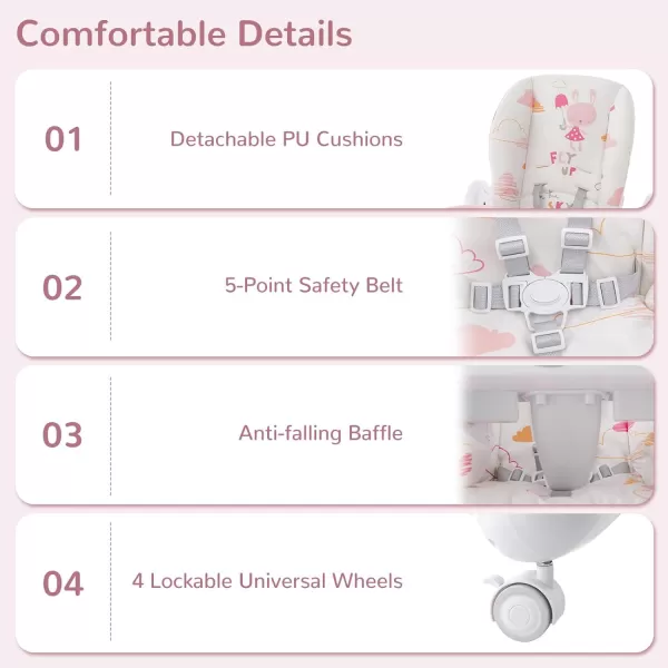 INFANS 4 in 1 Baby High Chair, Convertible Booster Seat, Quick Folding Portable Highchair for Babies and Toddlers with Adjustable Height Backrest Footrest, 4 Lockable Wheels Removable Double Trays